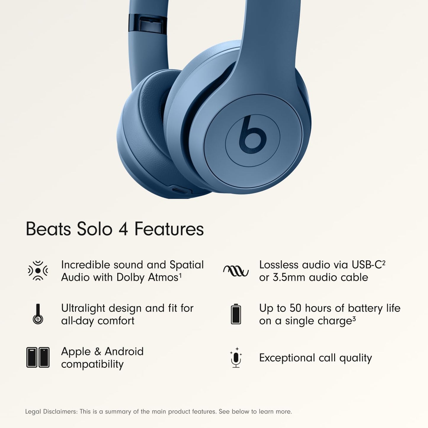 Beats Solo 4 - Wireless On-Ear Bluetooth Headphones, Up to 50-Hour Battery Life, Ultra-Lightweight Comfort, Powerful and Balanced Sound, Apple & Android Compatible - Matte Black