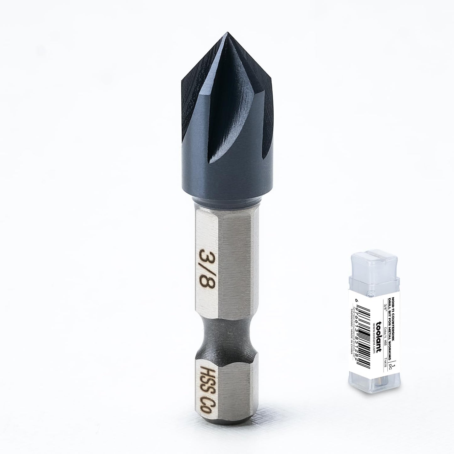 toolant Noir-Ti Cobalt Countersink Drill Bit Set(Pro), Titanium Aluminum Nitride Coated with Quick Change Hex Shank, 5-Piece 1/4" - 3/4"
