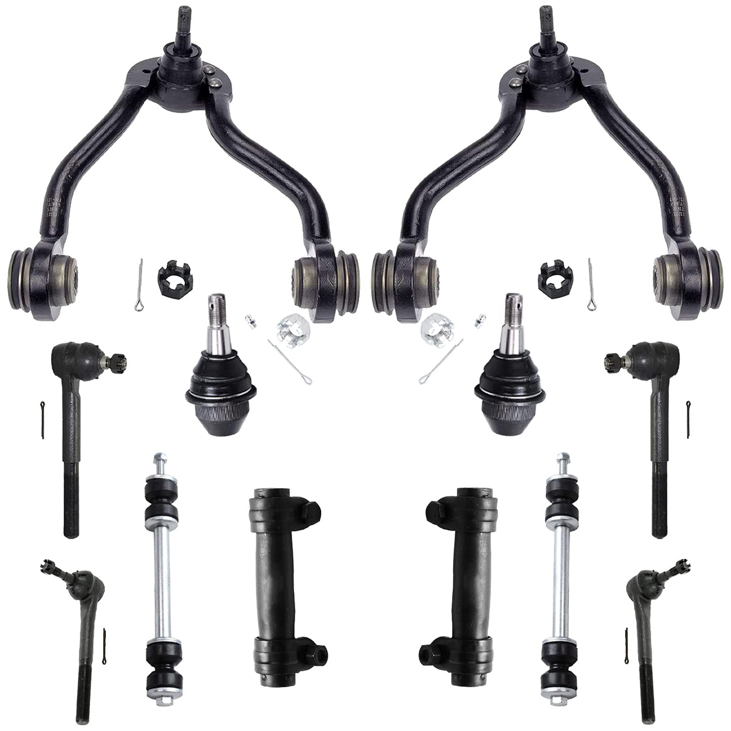 Detroit Axle - 12pc Front End Kit for 07-13 Chevy Silverado 1500 GMC Sierra | Suburban Yukon XL 1500 Tahoe Escalade ESV EXT, 2 Upper Control Arms 2 Sway Bars 4 Tie Rods 2 Lower Ball Joints 2 Boots