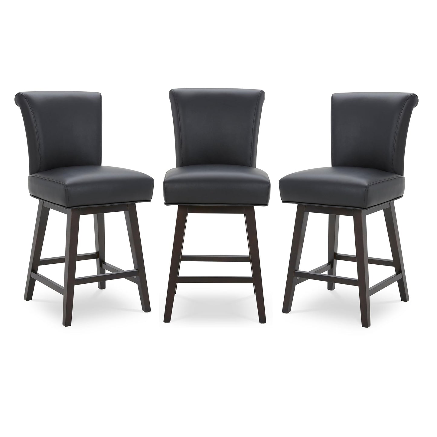 CHITA 30 Inch Counter Height Swivel Bar Stools Set of 2, FSC Certified Modern Upholstered Faux Leather Swivel Barstool Chairs with Back, Black