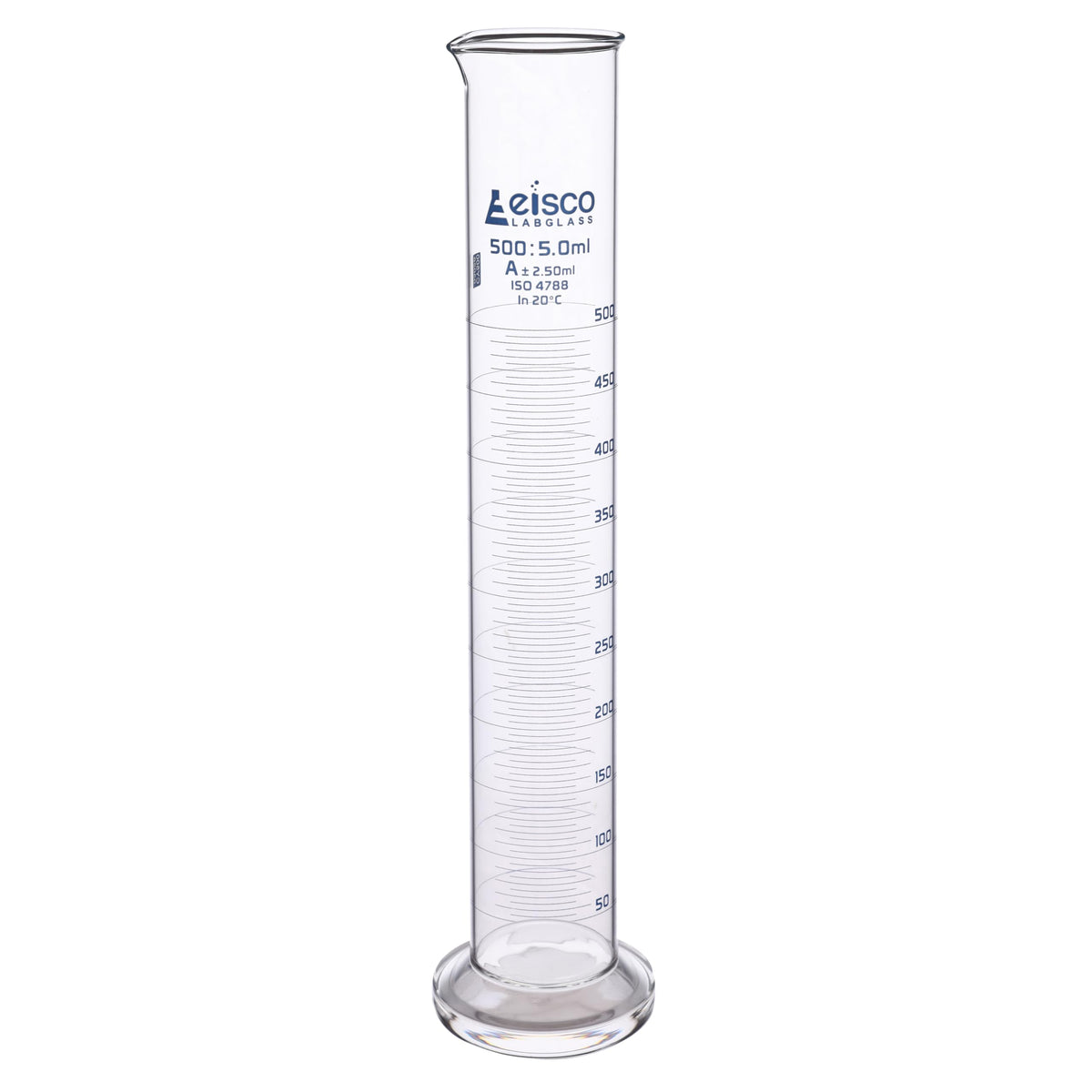 Graduated Cylinder, 100ml - Class A Tolerance ±0.50ml - Round Base - Blue Graduations - Borosilicate 3.3 Glass - Eisco Labs
