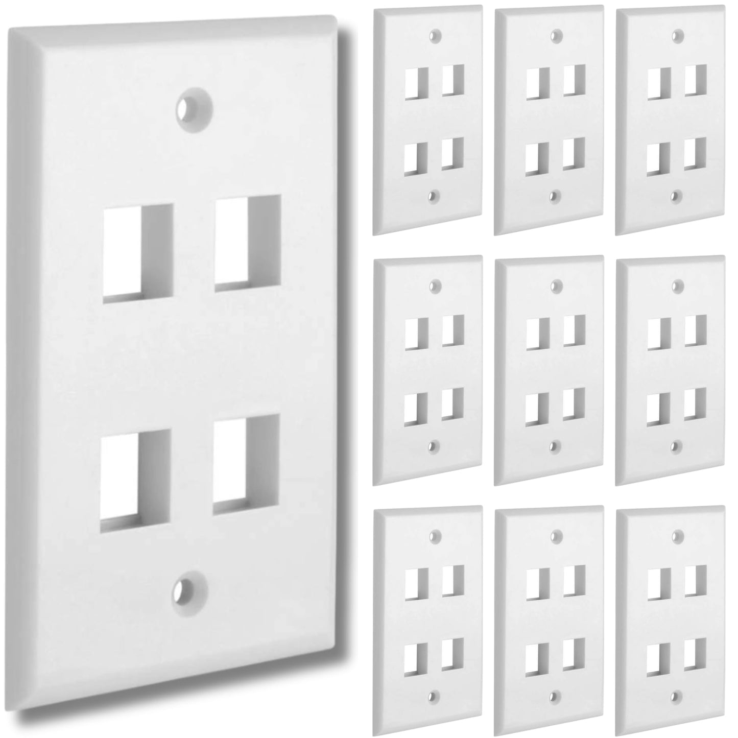 Cmple - 3 Port Keystone Wall Plate Single-Gang Wall Plate with Standard Size Keystone Jack Insert - White