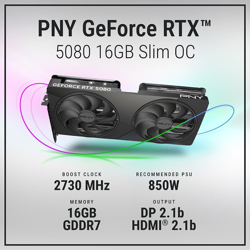 PNY NVIDIA GeForce RTX™ 5080 OC Triple Fan, Graphics Card (16GB GDDR7, 256-bit, Boost Speed: 2730 MHz, PCIe® 5.0, HDMI®/DP 2.1, 2.99-Slot, NVIDIA Blackwell Architecture, DLSS 4)