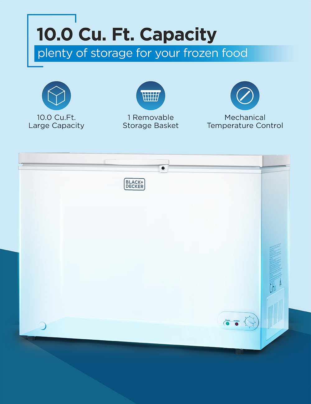 BLACK+DECKER 19.8 Cu. Ft. Chest Freezer, Deep Freezer with Top Opening, Freezer Chest with 2 Removable Storage Baskets, Mechanical Temperature Control, Manual Defrost, R600a Refrigerant,BCF1980E,White