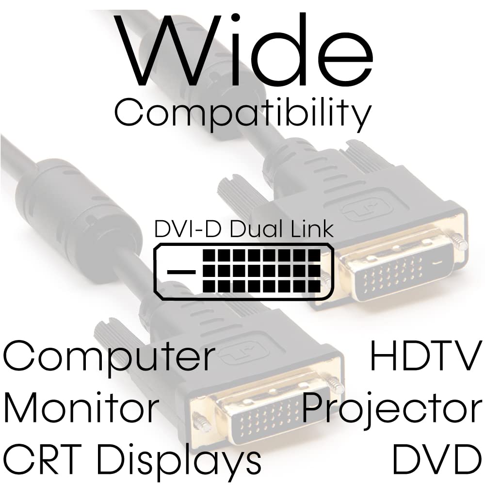 Cmple - DVI Cable 3ft, DVI to DVI Dual Link Monitor Cable Digital (24+1) Male DVI Cable for Gaming PC, Laptop, Projector, DVD, Monitor - Black