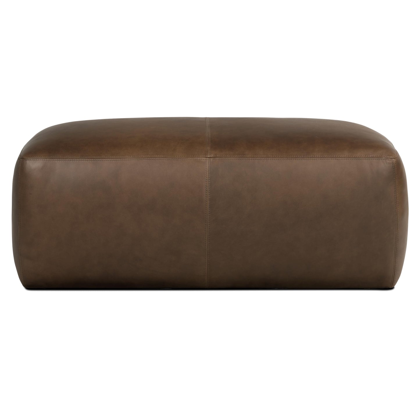 POLY & BARK Denver Ottoman – 43" Large Pouf with Feather-Down Topper – Full-Grain Leather Upholstered Pouf Ottoman for Living Room – Vintage Italian Leather in Cognac Tan