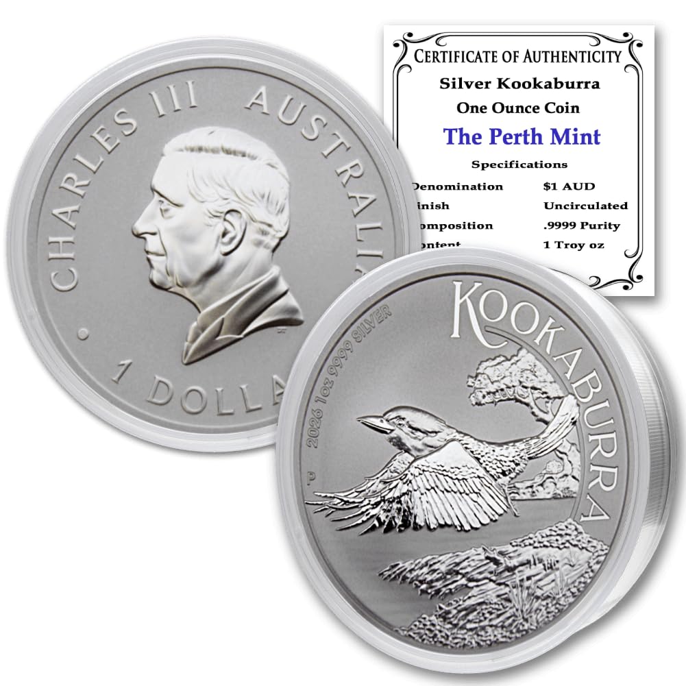 2026 P 1 oz Australian Silver Kookaburra Coins Brilliant Uncirculated (In Capsule) with Certificate of Authenticity $1 Seller BU