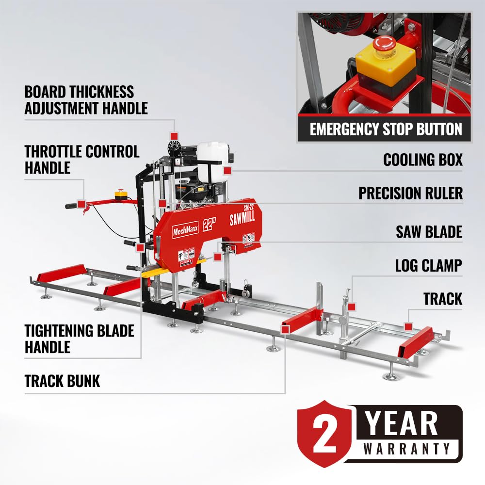 MechMaxx 22" Portable Sawmill, 13' Track Length, 18" Board Width, SM-22