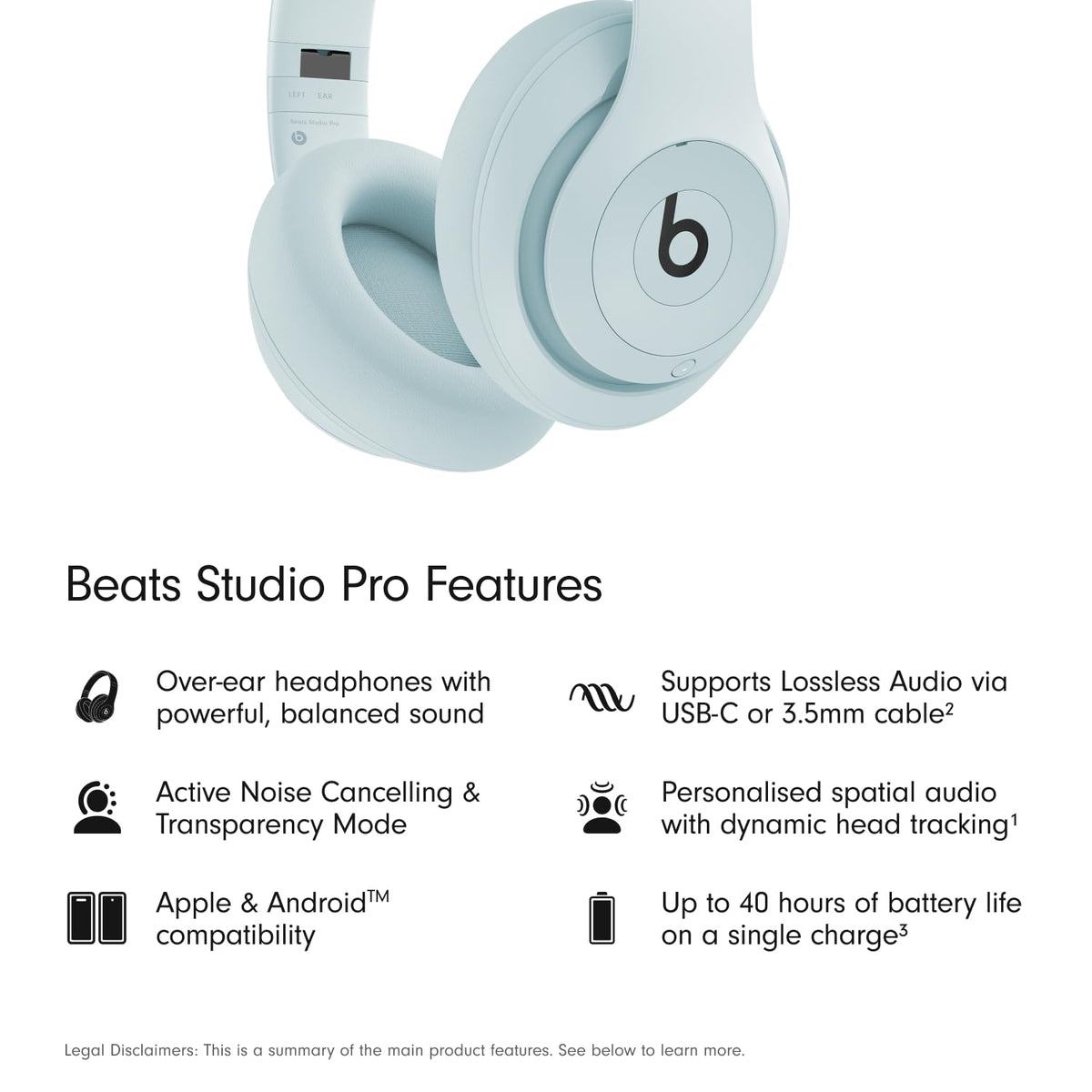 Beats Studio Pro Premium Wireless Over-Ear Headphones- Up to 40-Hour Battery Life, Active Noise Cancelling, Great for Travel & Commuting, USB-C Lossless Audio, Apple & Android Compatible -Black