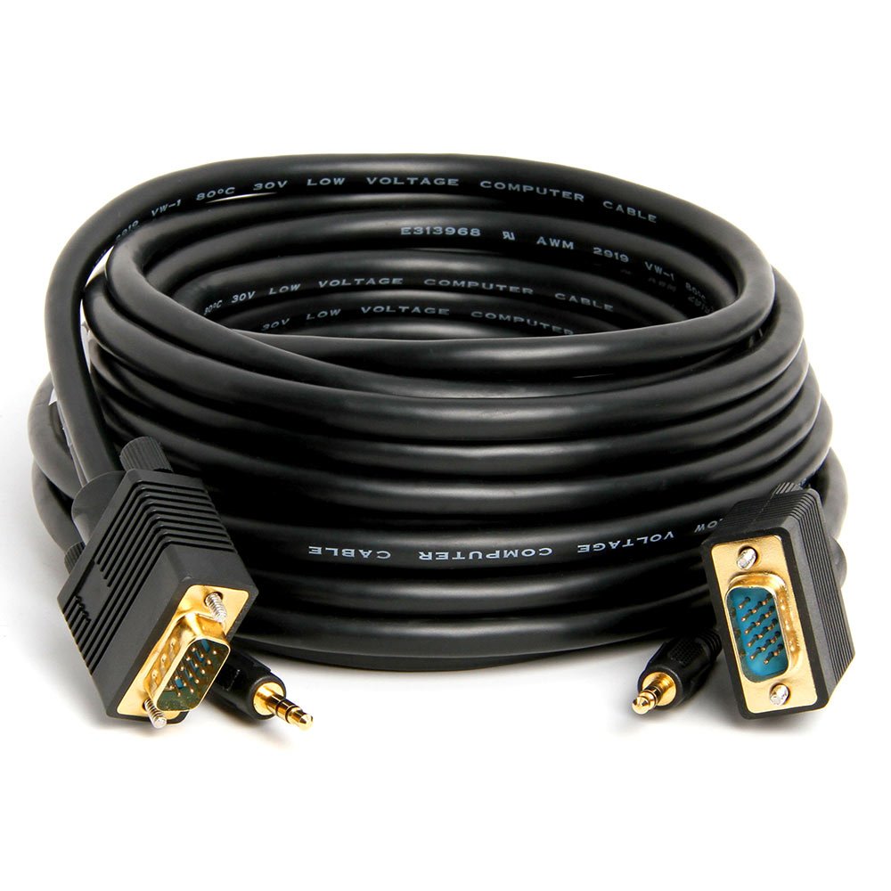 Cmple - VGA SVGA Monitor Cable, Gold Plated Connectors, Support Full HD Displays HDTVs (Male-to-Male) with 3.5mm Stereo Audio - 6 Feet