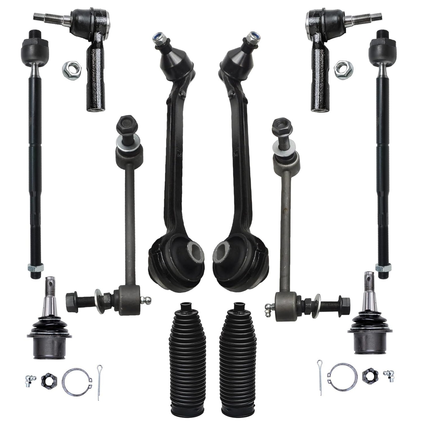 Detroit Axle - 12pc Front End Kit for 07-13 Chevy Silverado 1500 GMC Sierra | Suburban Yukon XL 1500 Tahoe Escalade ESV EXT, 2 Upper Control Arms 2 Sway Bars 4 Tie Rods 2 Lower Ball Joints 2 Boots