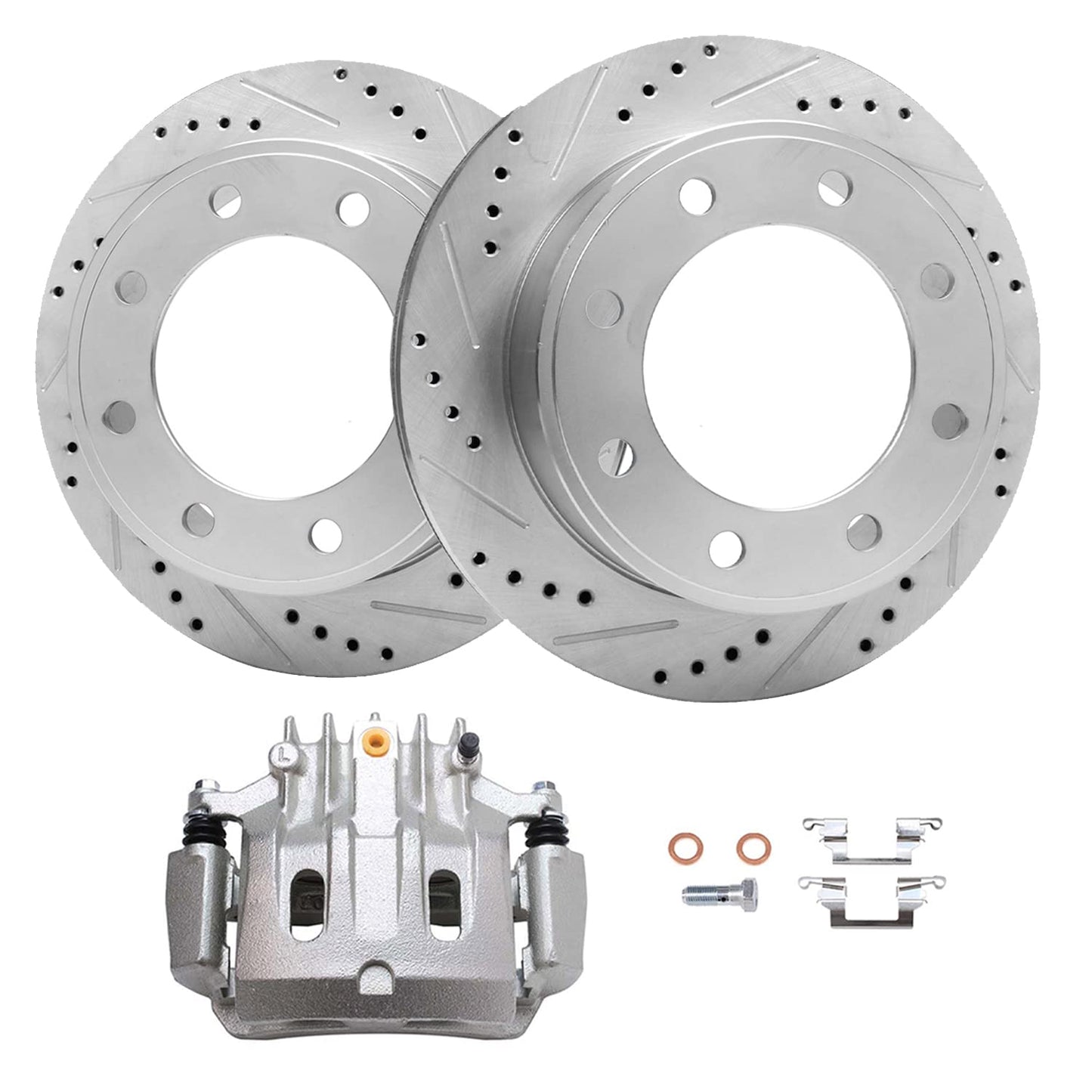 Detroit Axle - Rear Brake Kit for Chevy Silverado Sierra 1500 Suburban Yukon XL Tahoe Escalade ESV Drilled & Slotted Brake Rotors Ceramic Brakes Pads