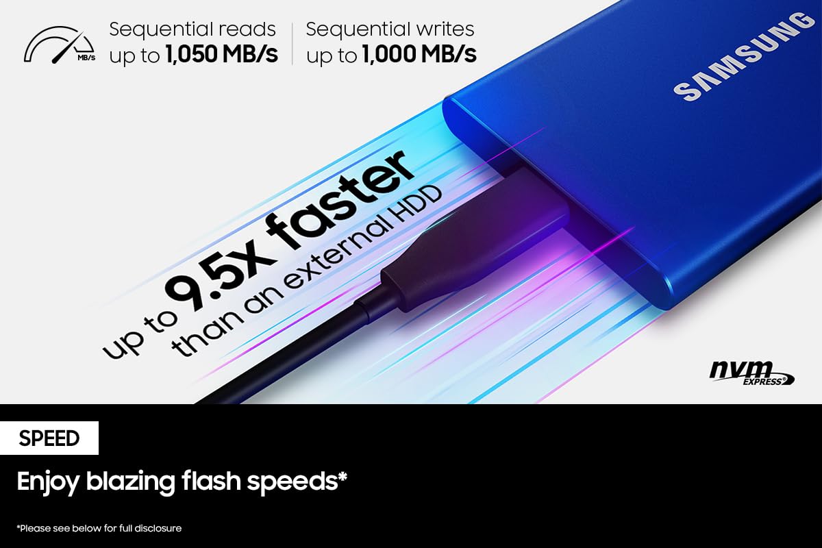 Samsung T7 Portable SSD, 2TB External Solid State Drive, Speeds Up to 1,050MB/s, USB 3.2 Gen 2, Reliable Storage for Gaming, Students, Professionals, MU-PC2T0T/AM, Gray