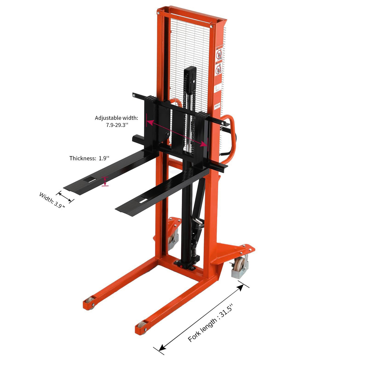 Tory Carrier Manual Pallet Stacker 1100lbs Capacity 63" Lift Height