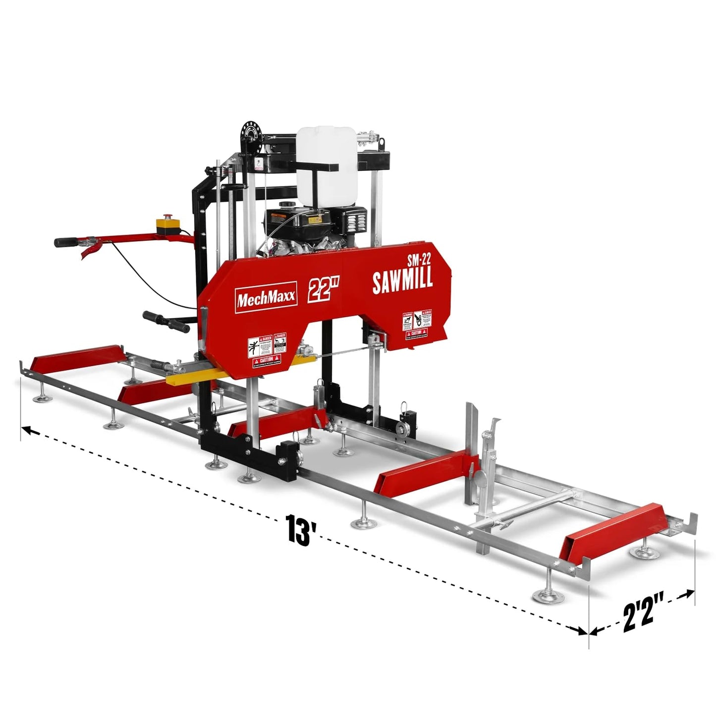 MechMaxx 32" Portable Sawmill, ZONSEN 459cc 15HP E-Start Gasoline Engine, 26.5" Board Width, 13' Track Length, Model SM-32