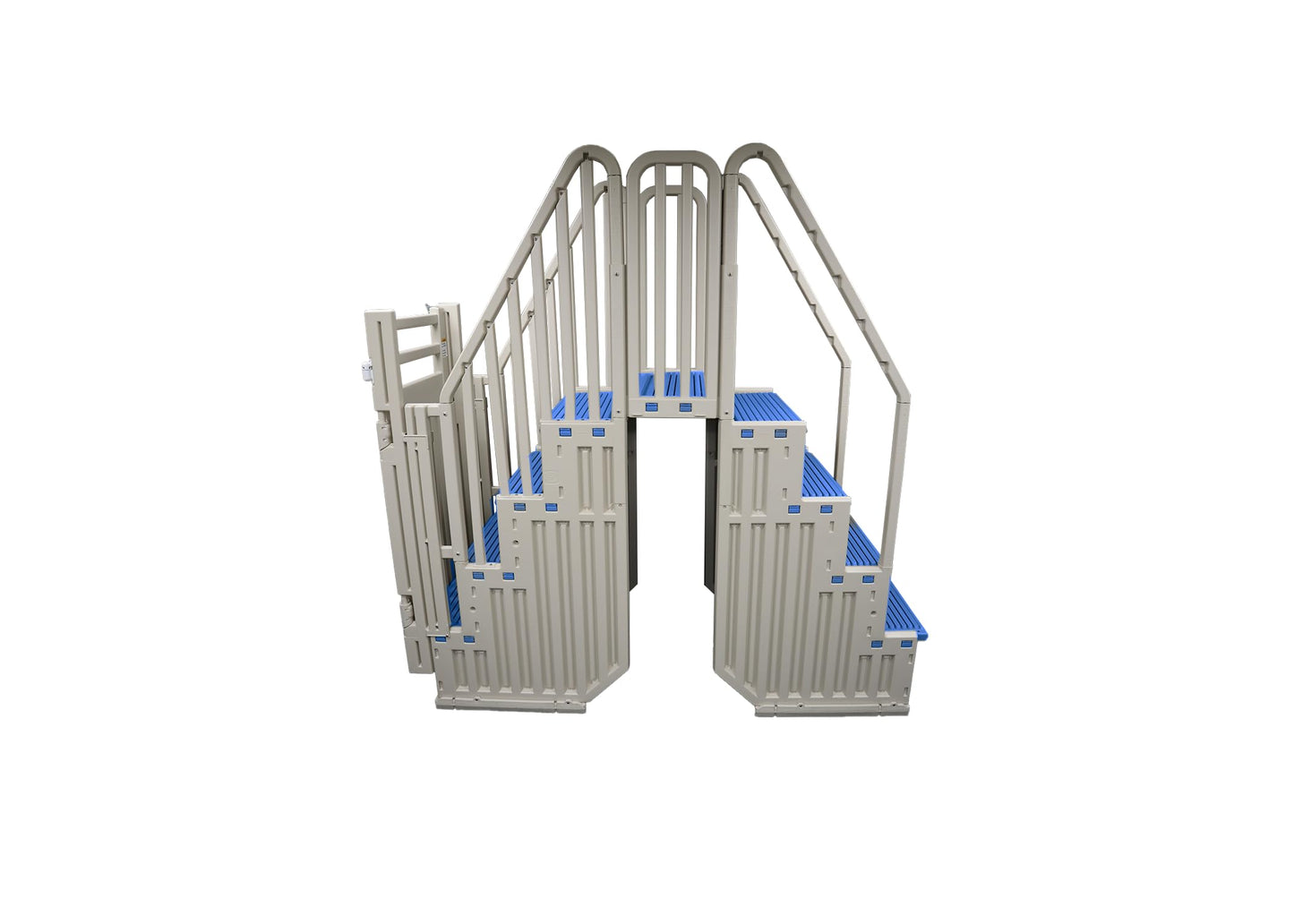 Confer Plastics Step-1X: Sturdy Above Ground Entry System with Dual Handrails and Slip-Resistant Steps, Easy Installation, Supports up to 400 lbs - Proudly Made in USA. Warm Grey with Grey Treads