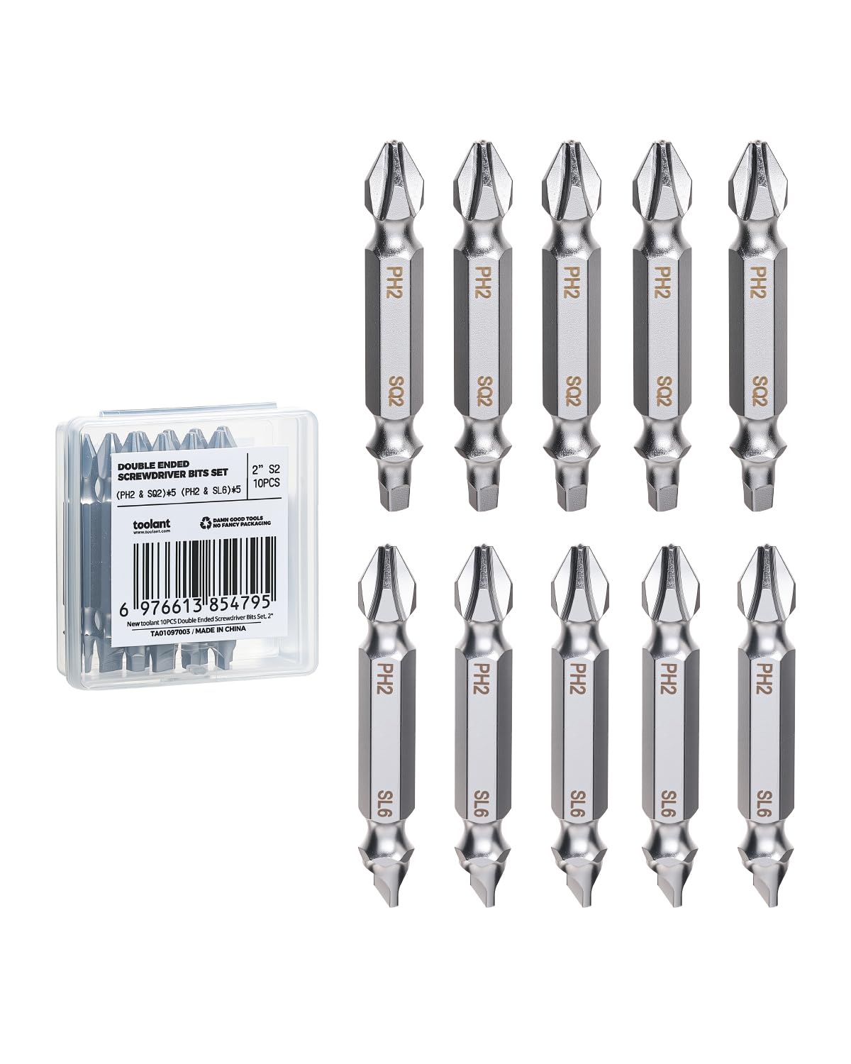 toolant 2 Inch Phillips Bit#2 Magnetic Anti Slip Impact Screwdriver Bits Set(10Pack)