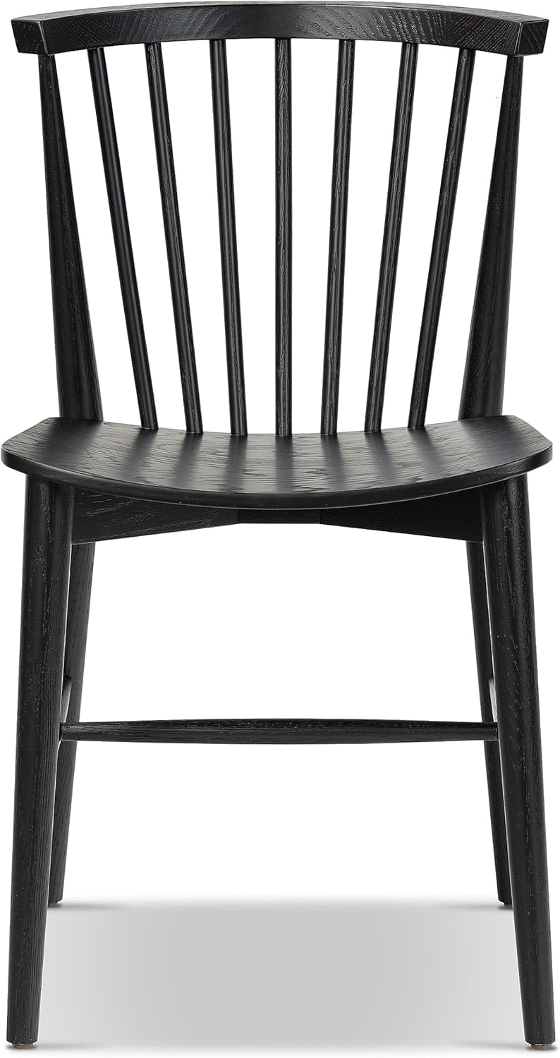 Poly & BARK Ligna Dining Chair Black – Mid-Century Inspired Chair with Sculpted Spindle Back – Solid American Walnut Frame and Engineered Wood Veneered Seat – Fully Assembled and Ready to Use