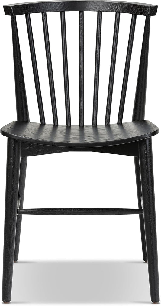 Poly & BARK Ligna Dining Chair Black – Mid-Century Inspired Chair with Sculpted Spindle Back – Solid American Walnut Frame and Engineered Wood Veneered Seat – Fully Assembled and Ready to Use