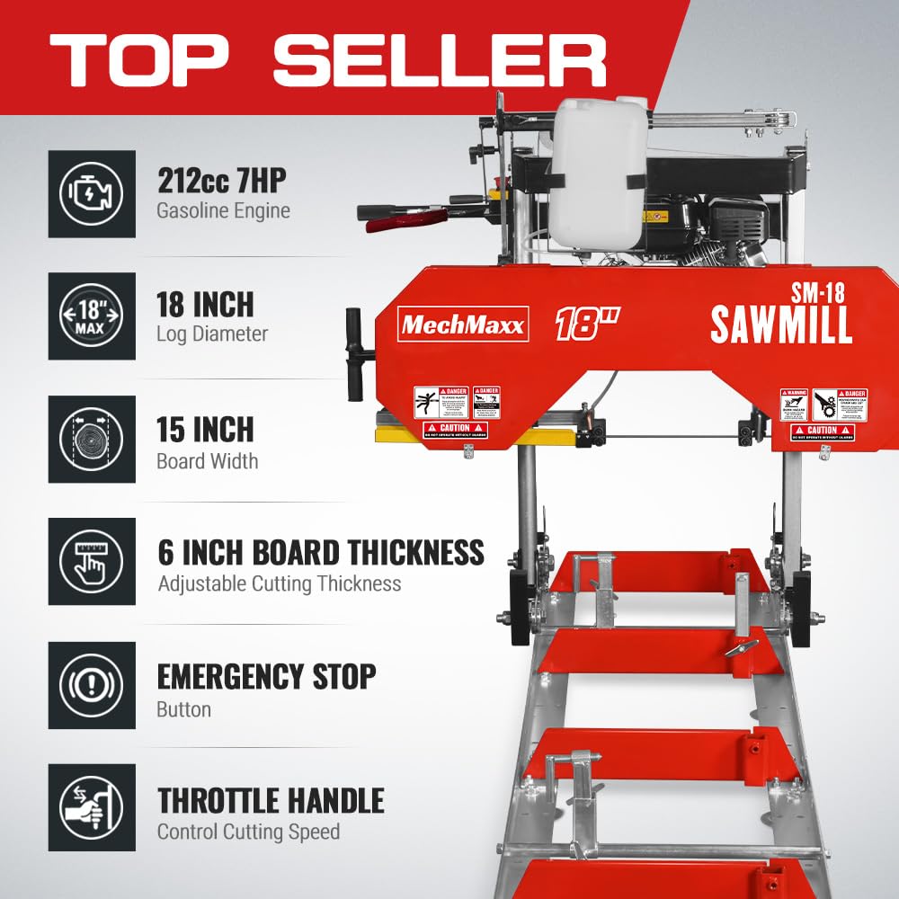 MechMaxx 22" Portable Sawmill, 13' Track Length, 18" Board Width, SM-22