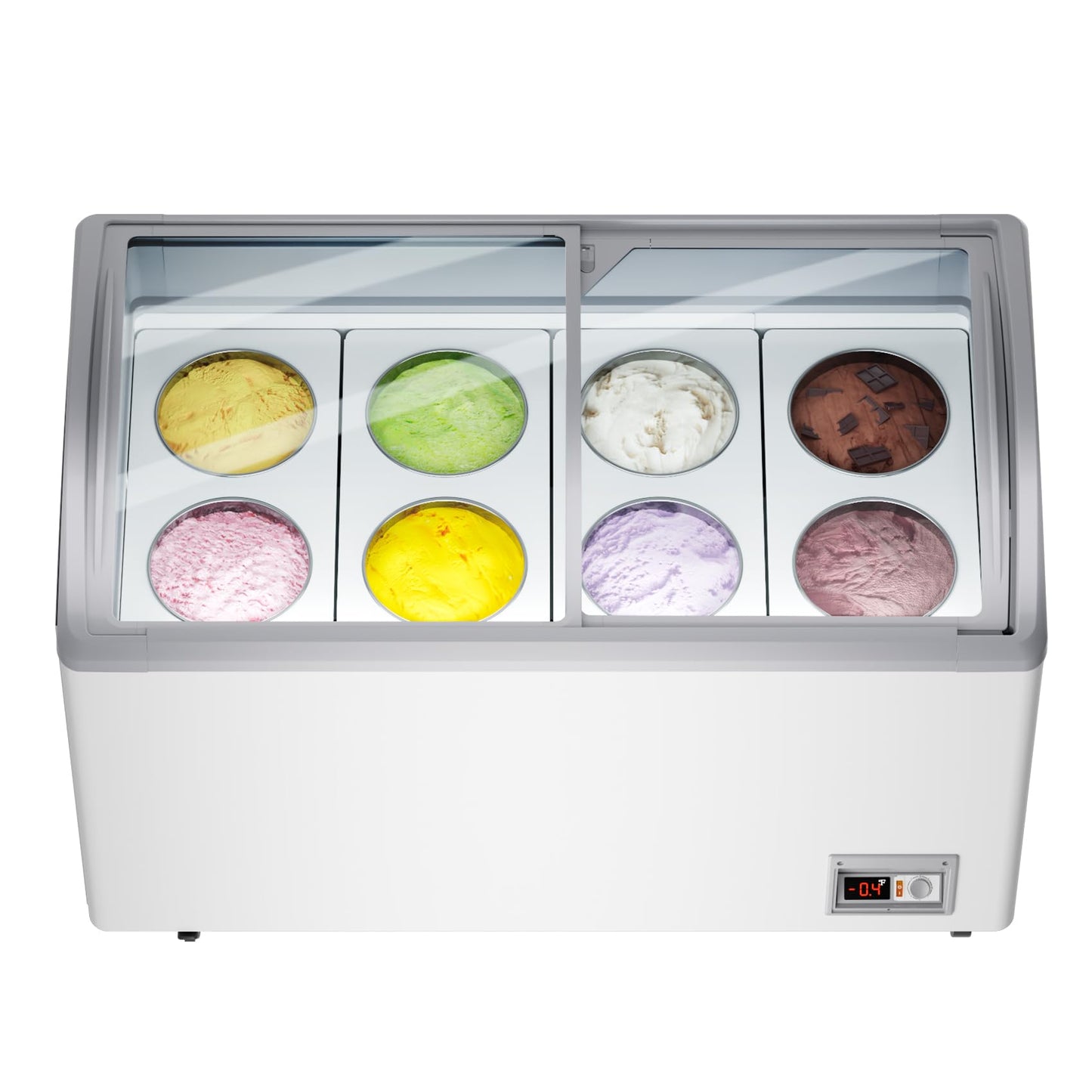 Commercial Ice Cream Freezer, 13 Cu.Ft Ice Cream Dipping Cabinet Chest Freezer with Sliding Glass Top, 51'' with 8 * 3 Gallon Tubs, Rolling Wheels & Lockable Brakes for Business