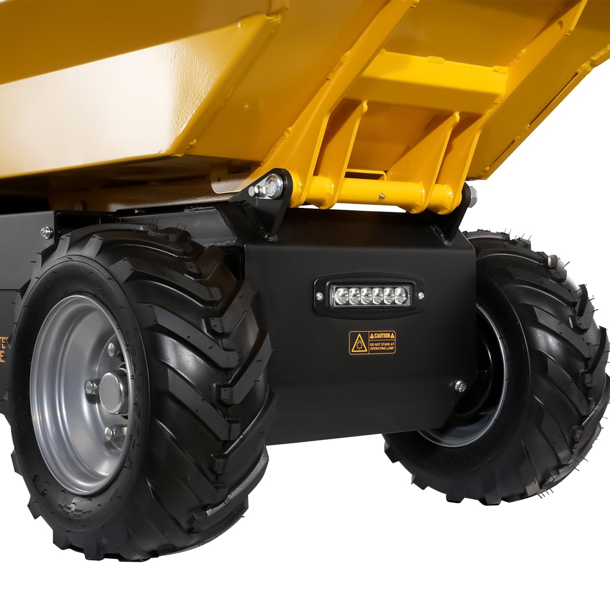 MechMaxx 1100Lb Loading 48V Battery Powered Wheel Barrow Electric Dumper Cart with 30W Light, Hydraulic Tipping, 1000W Brushless DC Motor, LED Display Screen, Model EH50 Yellow