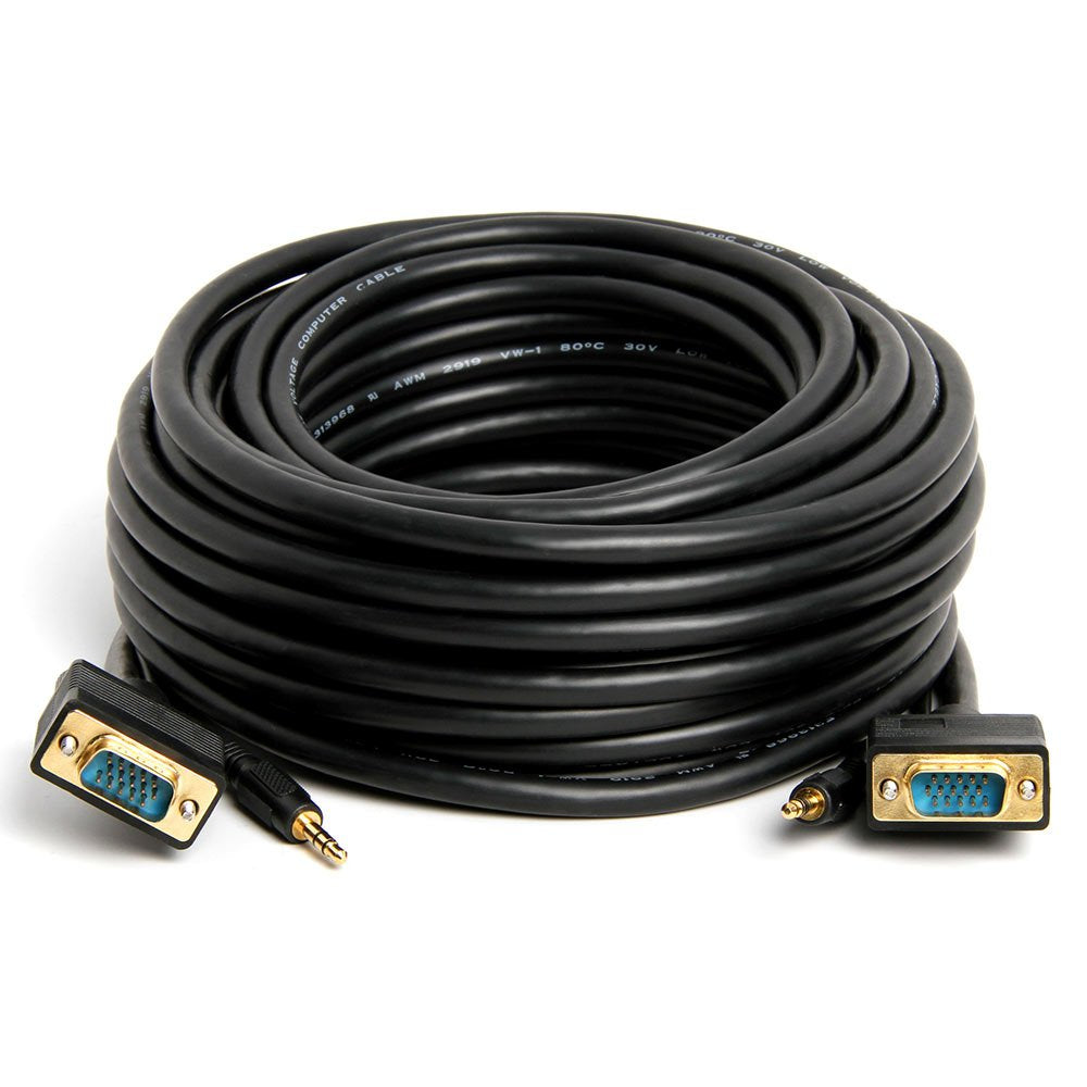 Cmple - VGA SVGA Monitor Cable, Gold Plated Connectors, Support Full HD Displays HDTVs (Male-to-Male) with 3.5mm Stereo Audio - 6 Feet