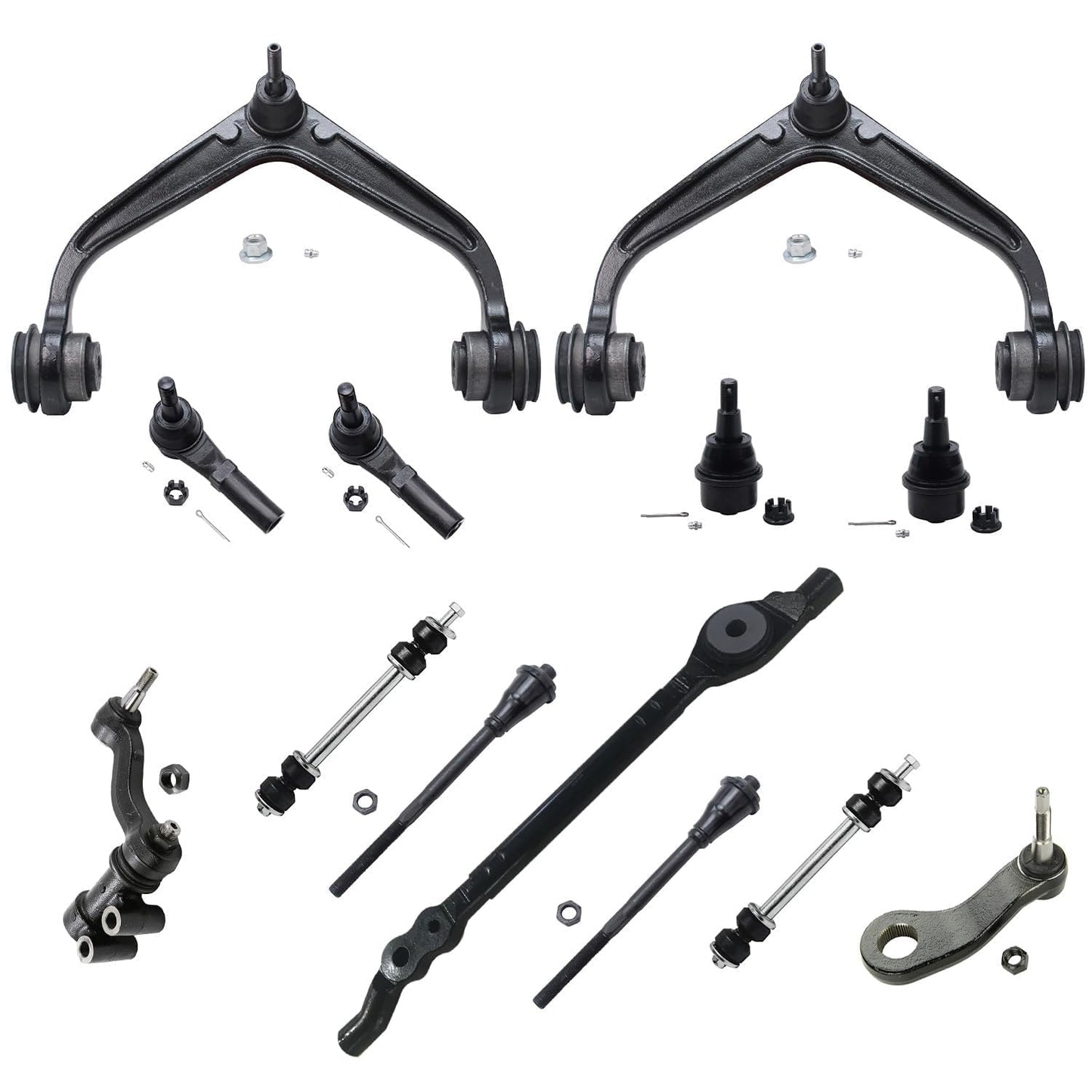 Detroit Axle - 12pc Front End Kit for 07-13 Chevy Silverado 1500 GMC Sierra | Suburban Yukon XL 1500 Tahoe Escalade ESV EXT, 2 Upper Control Arms 2 Sway Bars 4 Tie Rods 2 Lower Ball Joints 2 Boots