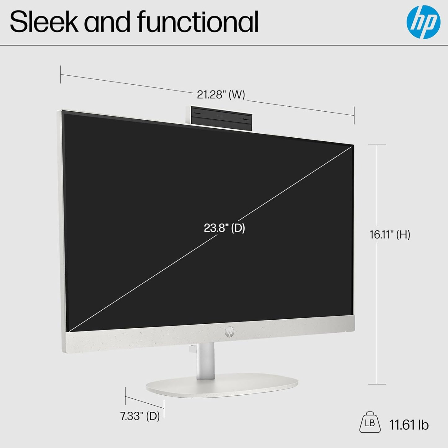 HP 24 inch All-in-One Desktop PC, FHD Display, AMD Ryzen 7 7730U, 16 GB RAM, 512 GB SSD, AMD Radeon Graphics, Windows 11 Home, 24-cr0032 (2024)