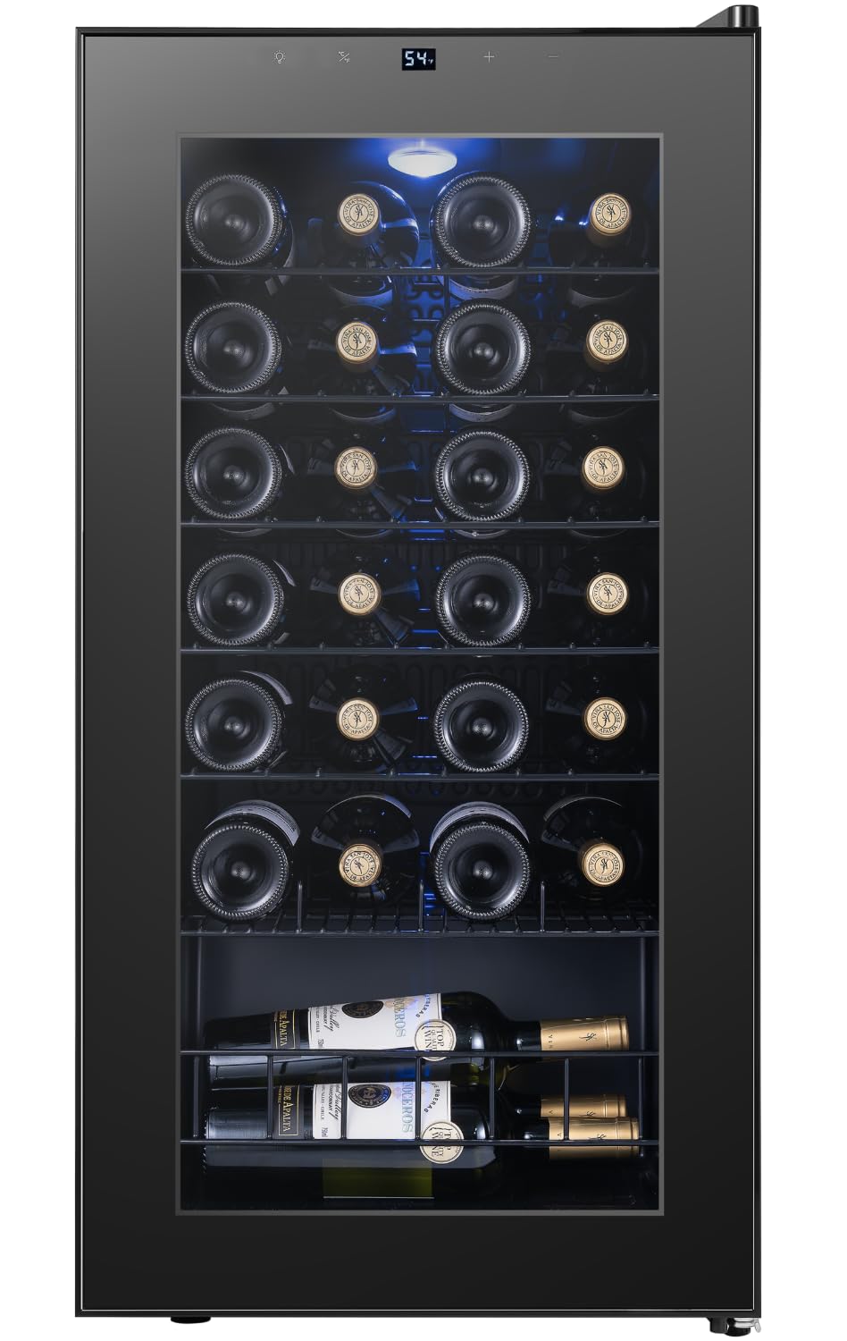 Yeego 34 Bottle Wine Fridge, Freestanding Compressor Wine Cooler Refrigerator, Wine Cellar with 38-65℉ Digital Temperature Control & Double-layer Glass Door for Red and White, Champagne, Black