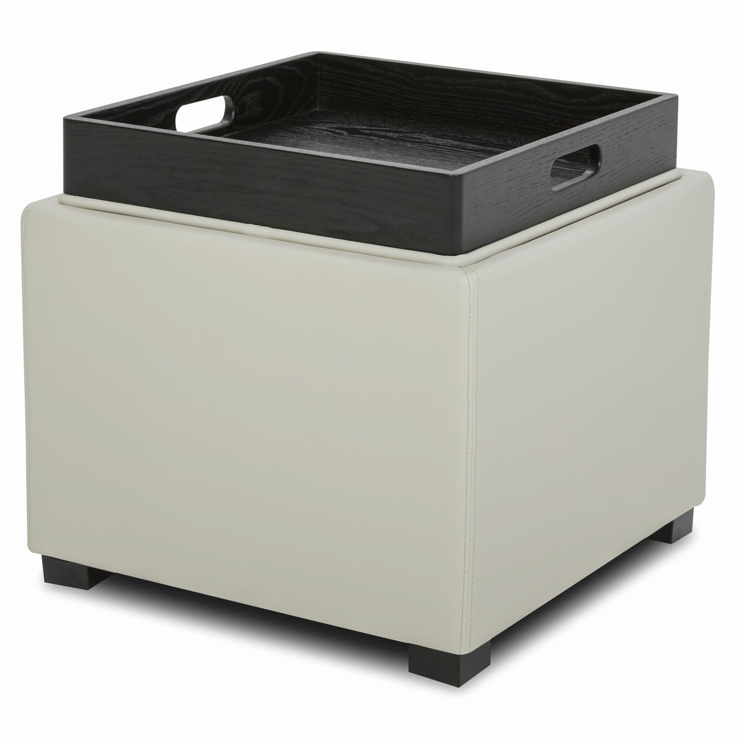 CHITA Storage Ottoman Cube with Tray Lid, Small Footstool with Storage, Square End Table for Living Room and Bedroom, Faux Leather in Saddle Brown