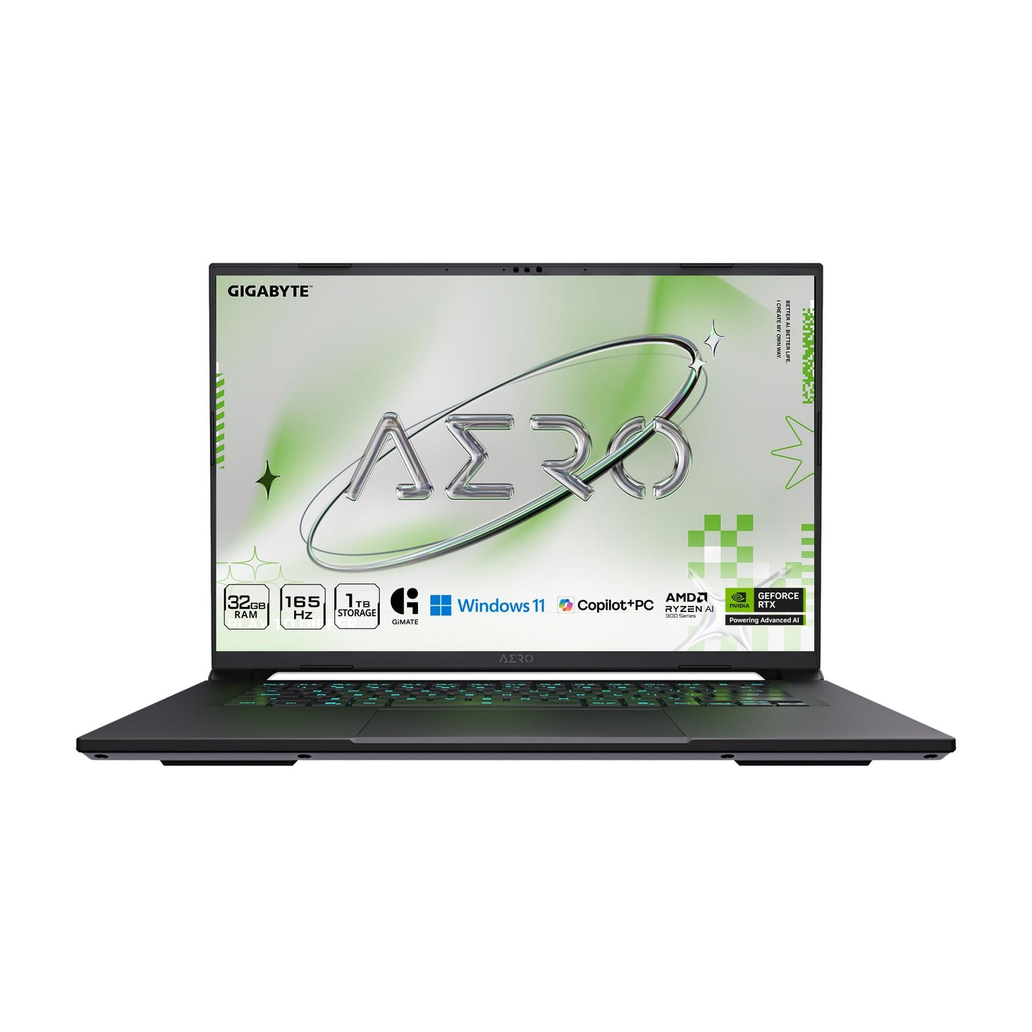 GIGABYTE AERO X16, Copilot+ PC - 165Hz 2560x1600 WQXGA - Manufactured by NVIDIA GeForce RTX 5070 - AMD Ryzen AI 9 HX 370-1TB SSD with 32GB DDR5 RAM - Windows 11 Home - Space Gray - 2WHA3USC64AH