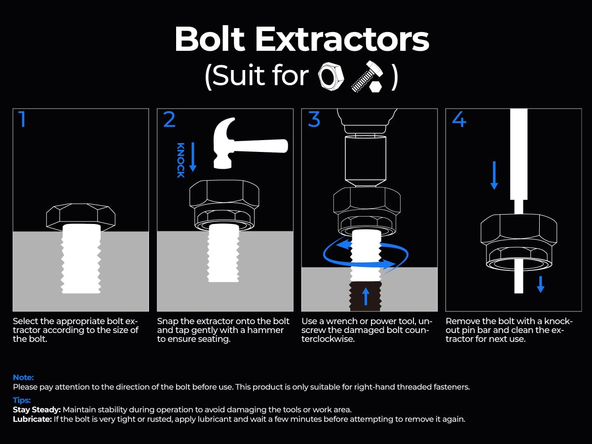 toolant 46pcs Impact Bolt Extractor Kit, Bolt & Nut Remover Socket Tool Kit, Stripped Bolt Extractor for Damaged Screws and Bolts