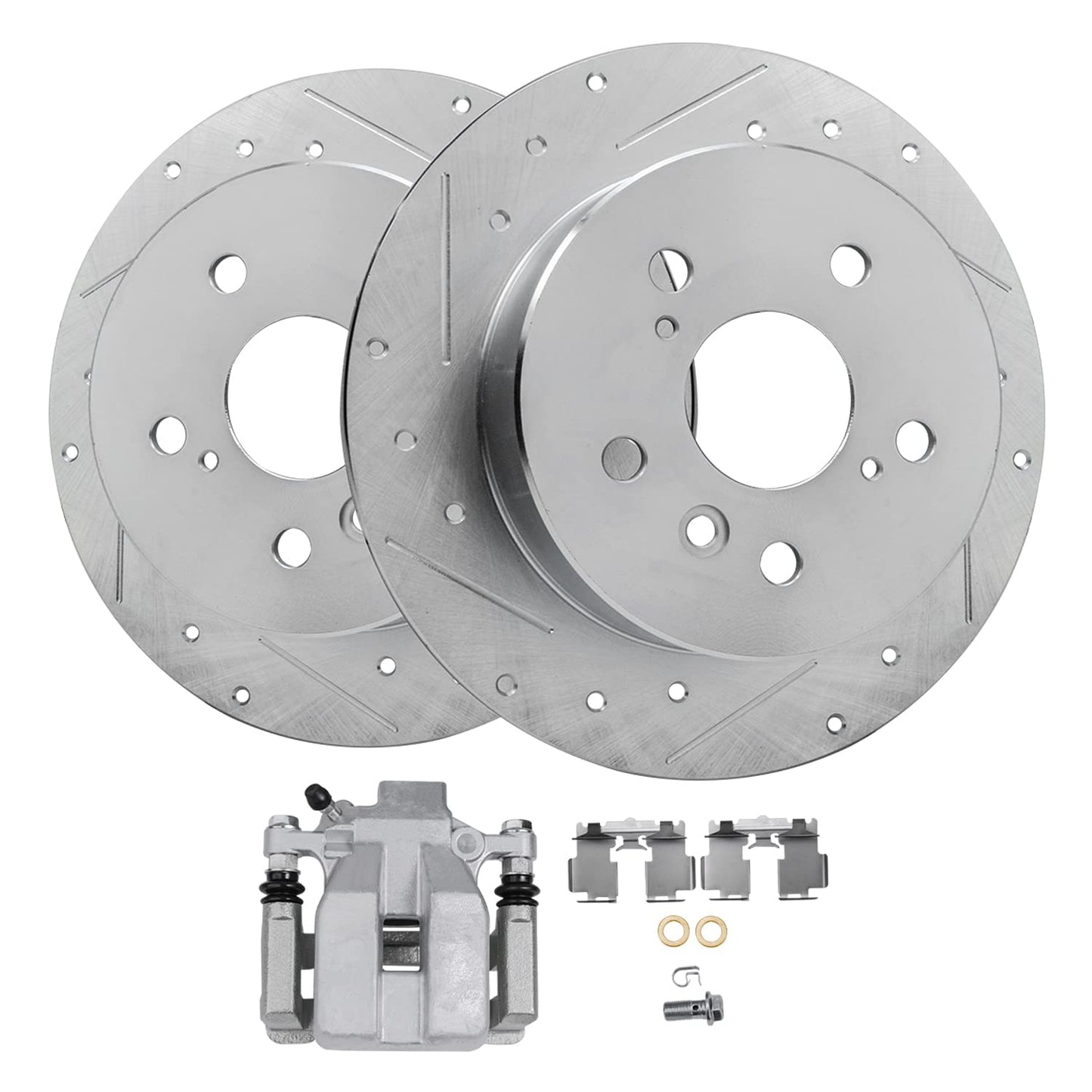 Detroit Axle - Front Brake Kit for 2006-2018 Dodge Ram 1500, 07-09 Durango Chrysler Aspen, 2019-2024 Ram 1500 Classic, Drilled and Slotted Disc Brake Rotors Ceramic Brakes Pads Replacement
