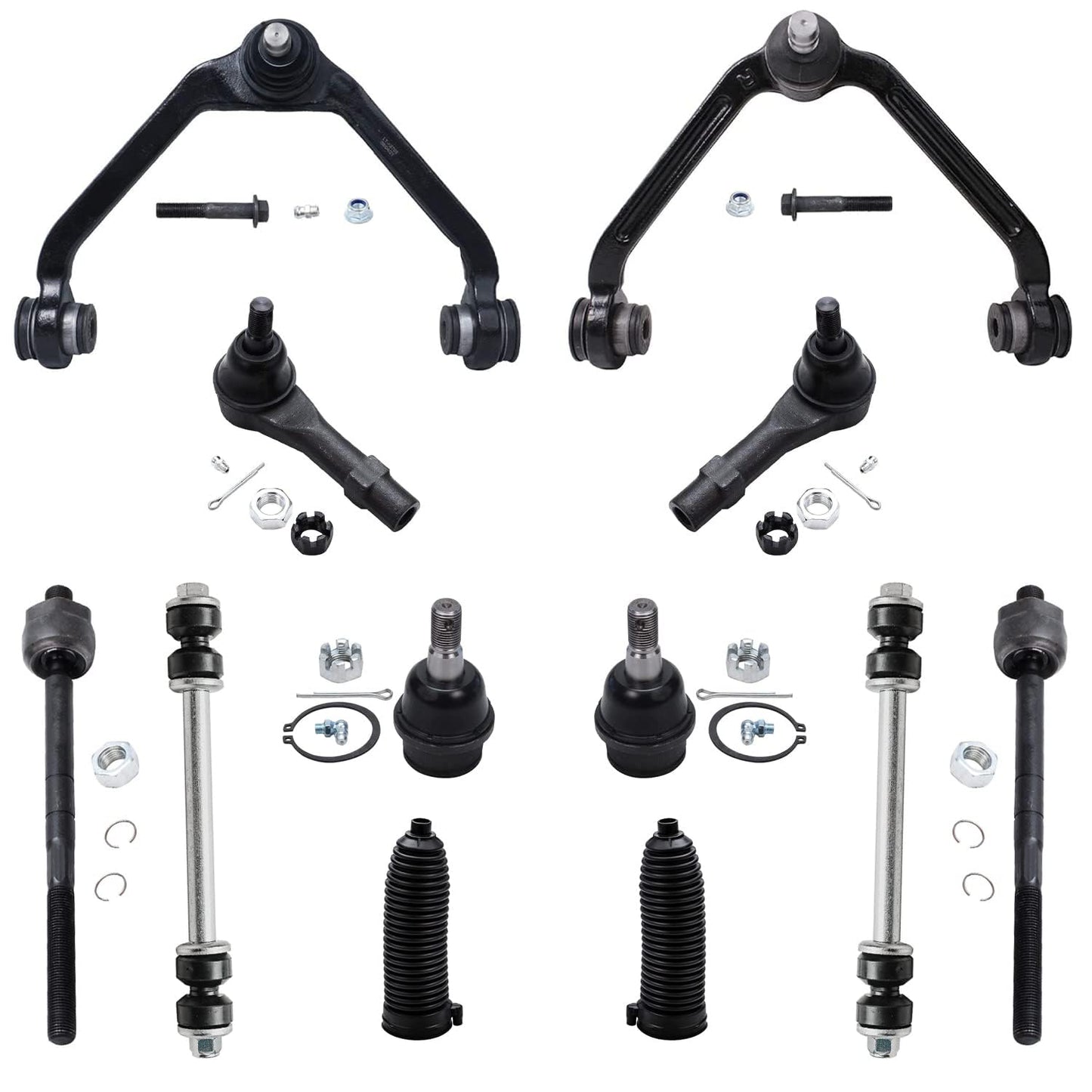 Detroit Axle - 12pc Front End Kit for 07-13 Chevy Silverado 1500 GMC Sierra | Suburban Yukon XL 1500 Tahoe Escalade ESV EXT, 2 Upper Control Arms 2 Sway Bars 4 Tie Rods 2 Lower Ball Joints 2 Boots