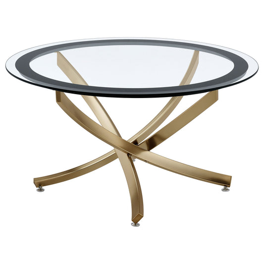 Brooke Round Glass Top Coffee Table Metal Base Brass