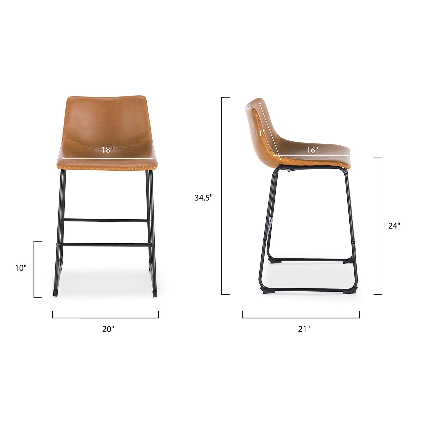 POLY & BARK Brinley Counter Stool Set of 3, Modern Armless Counter-Height Stools with Gently Curved Backrest and Wood Legs, Tan Faux Leather, for Kitchen Island or Breakfast Bar, 24" seat height