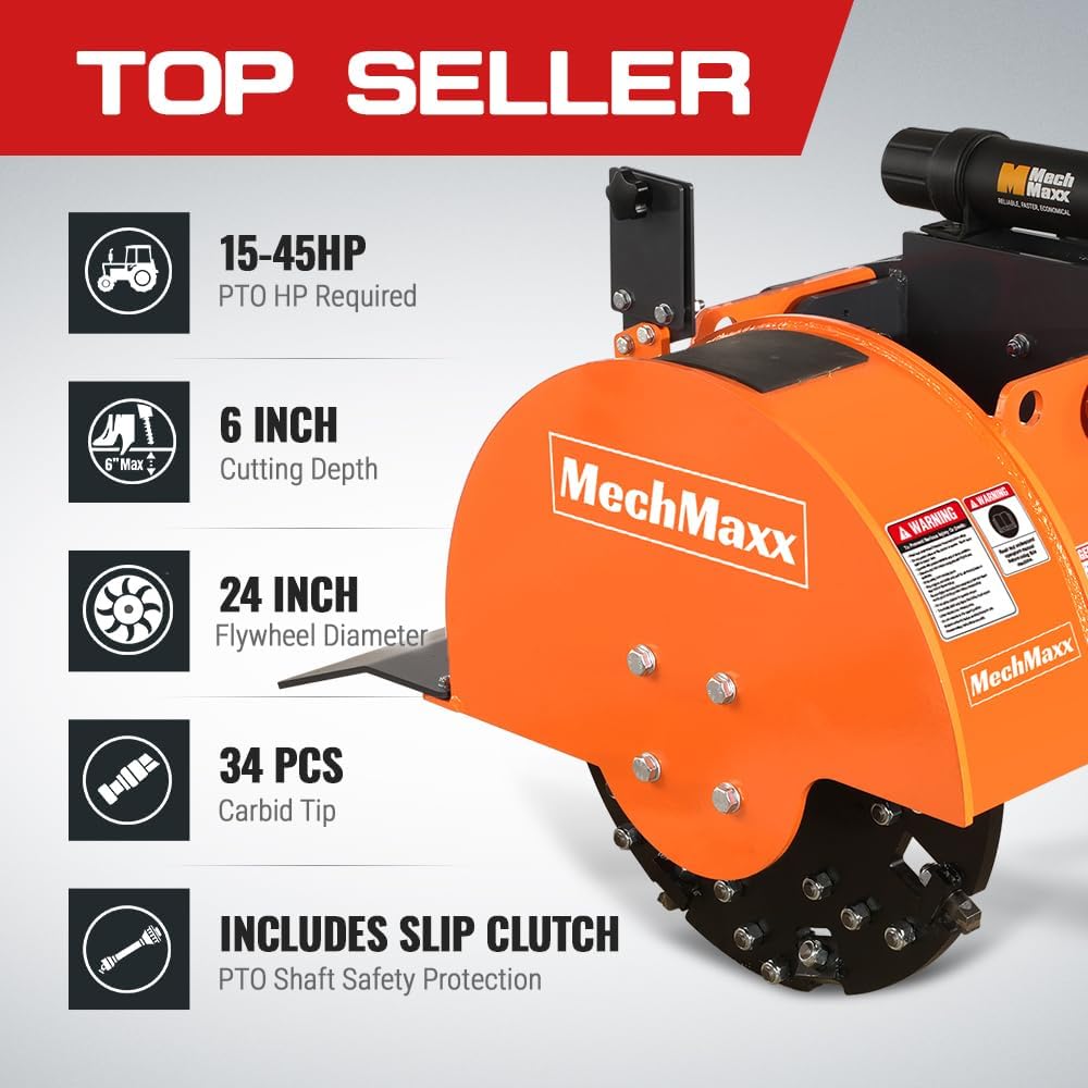 MechMaxx 24" Heavy Duty PTO Powered Stump Root Grinder