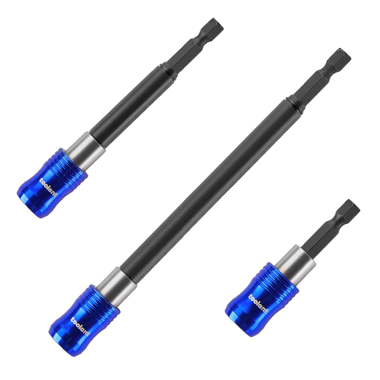 toolant Magnetic Drill Bit Extension Set, 4PCS (2.5", 4", 6", 12"), Quick-Insert, Anti-Wobble Sleeve, Strong Magnet, 1/4" Hex Bit Holder, Alloy & Stainless Steel for Impact Driver