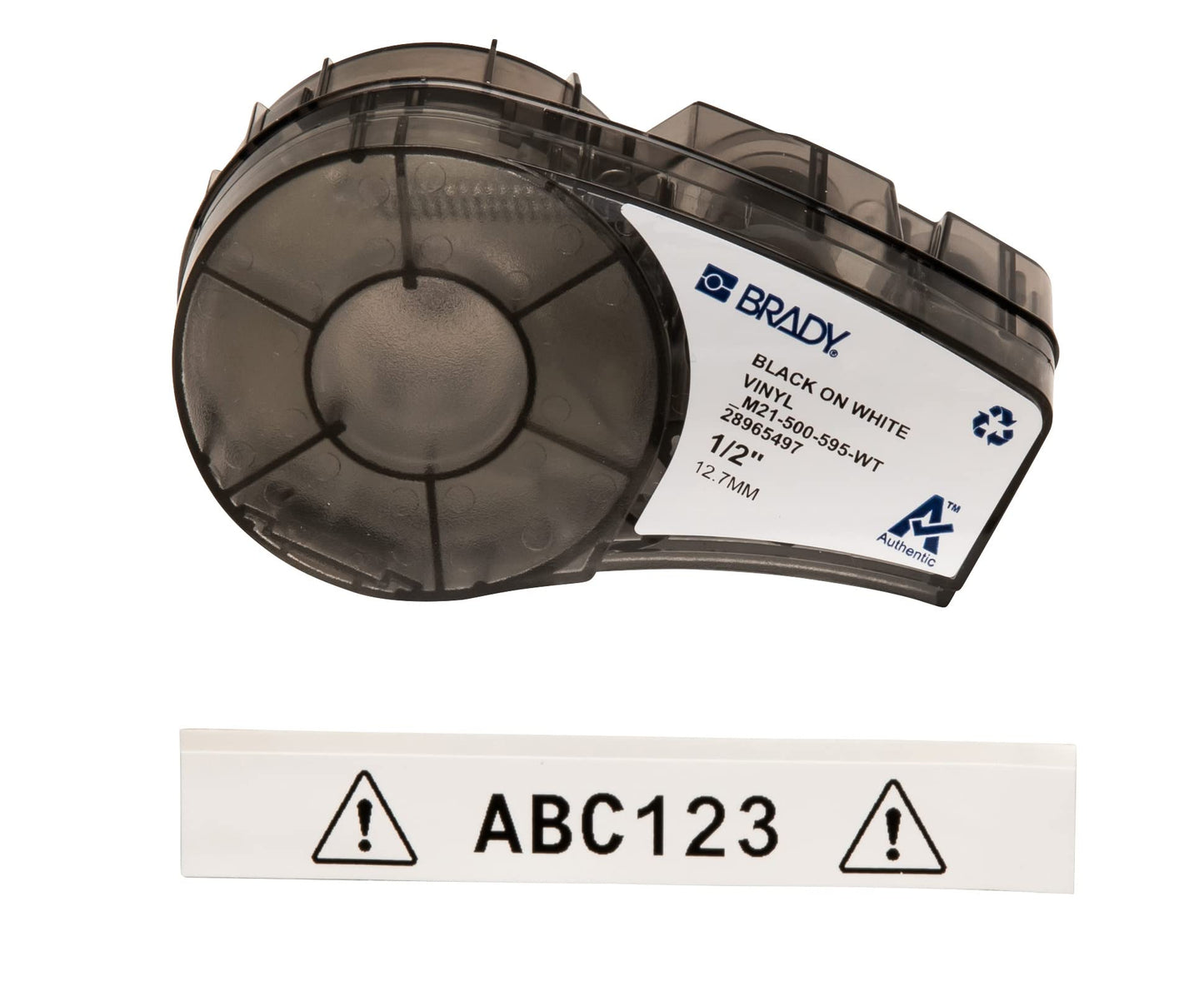 Brady Authentic (M21-750-595-WT) All-Weather Vinyl Label for Indoor/Outdoor ID, Lab and Equipment Labeling, Black on White- For M210, M210-LAB, M211, BMP21-PLUS and BMP21-LAB Printers, .75" W 21' L