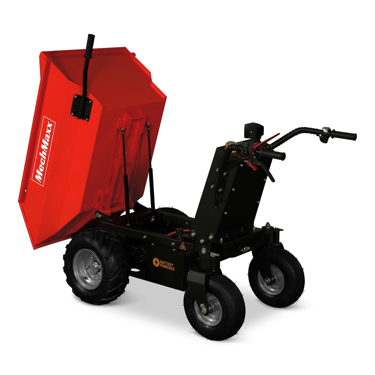 MechMaxx 1100Lb Loading 48V Battery Powered Wheel Barrow Electric Dumper Cart with 30W Light, Hydraulic Tipping, 1000W Brushless DC Motor, LED Display Screen, Model EH50 Yellow