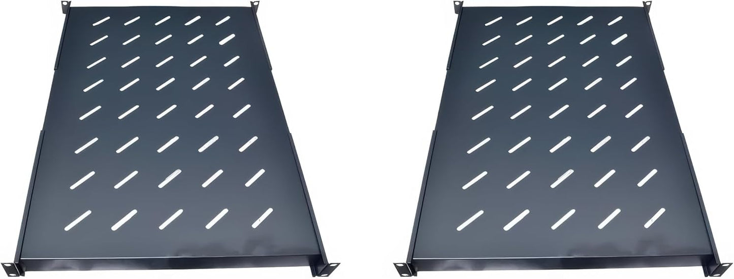 Universal Vented Rack Shelf 2-Pack – 1U Heavy Duty Steel Shelves for 19" Server Racks & Network Cabinets, High-Airflow Fixed Shelves for IT, AV & Network Equipment, Black