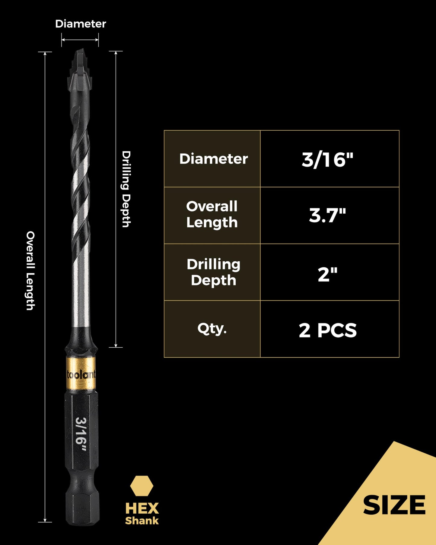 toolant Serrated Eccentric Masonry Drill Bit Set(5pcs),Four Edge Concrete Drill Bits for Glass, Tile, Brick, Cement Concrete Plastic,5/32"-3/8",Industrial Strength Carbide Drill Bit Tip
