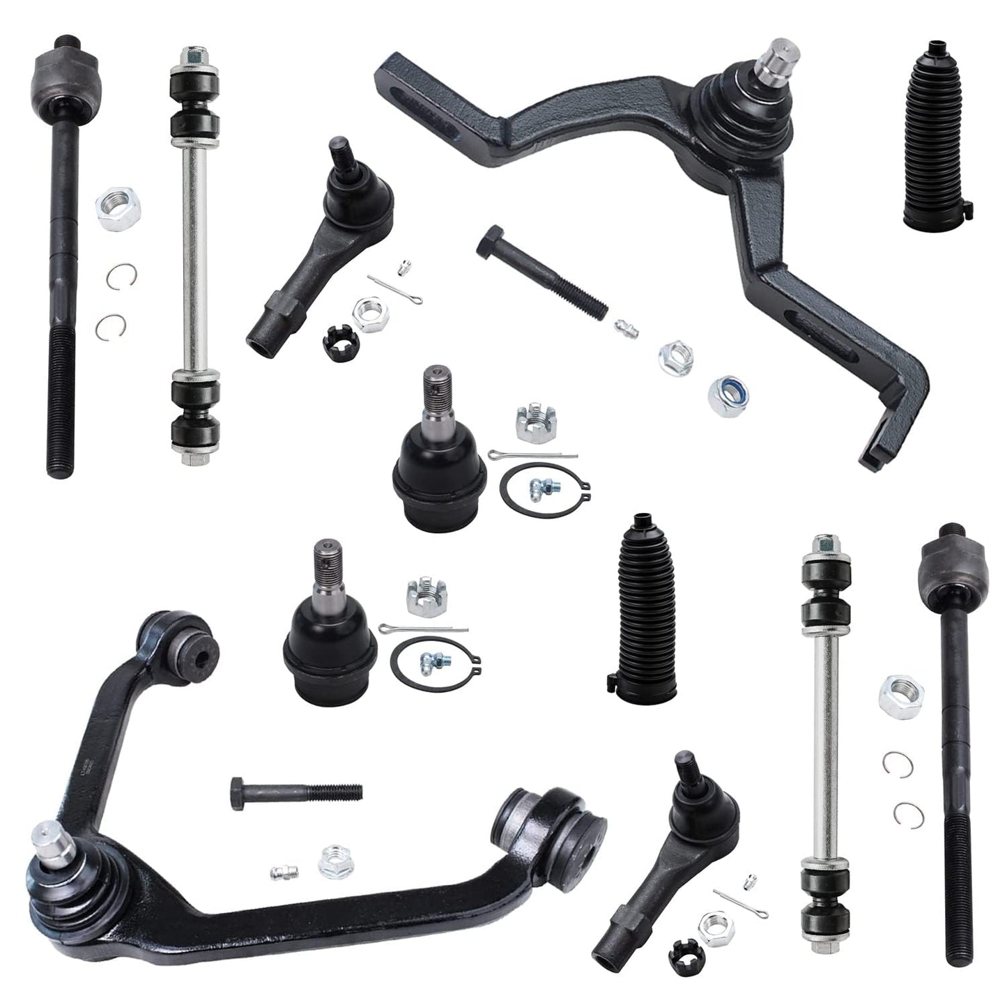 Detroit Axle - 12pc Front End Kit for 07-13 Chevy Silverado 1500 GMC Sierra | Suburban Yukon XL 1500 Tahoe Escalade ESV EXT, 2 Upper Control Arms 2 Sway Bars 4 Tie Rods 2 Lower Ball Joints 2 Boots