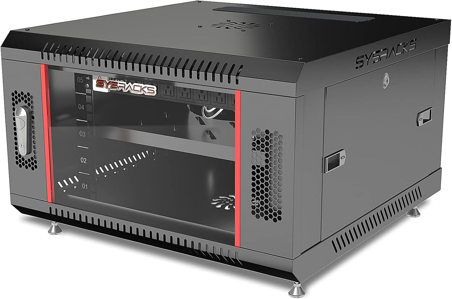 Sysracks Server Rack 6U Wall Mount Rack Locking Cabinet for Network Electronics Security Audio Video AV Equipment Data Rack Legs/Power Strip/Shelf/Fan 24-Inch Deep