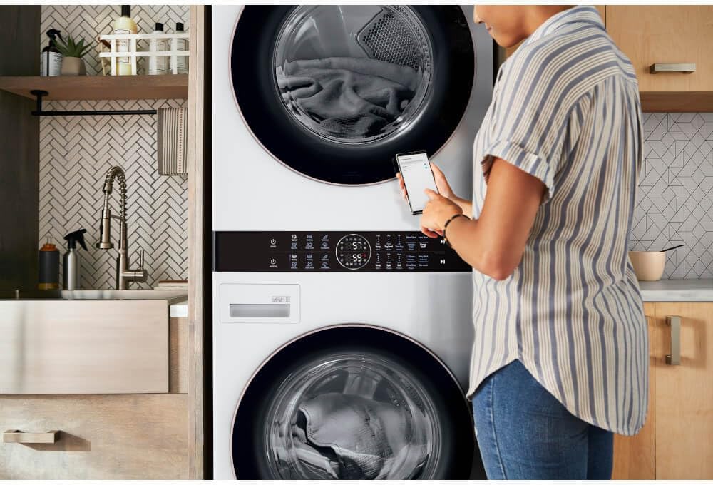 LG WKE100HWA WashTower Stacked Smart Laundry Center 4.5 Cu.Ft. Front Load Washer & 7.4 Cu.Ft. Electric Dryer in White