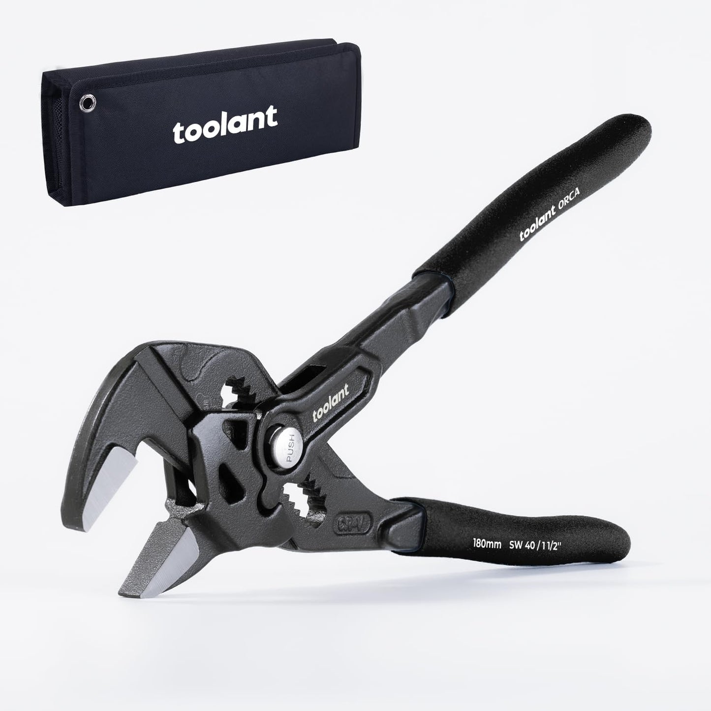 toolant 7-Inch Pliers Wrench – 10:1 Lever Ratio CR-V Steel, Smooth Parallel Jaws, Push-Button Quick Adjust, Zinc Phosphate Finish, with Belt Pouch – for Plumbing, Automotive & DIY