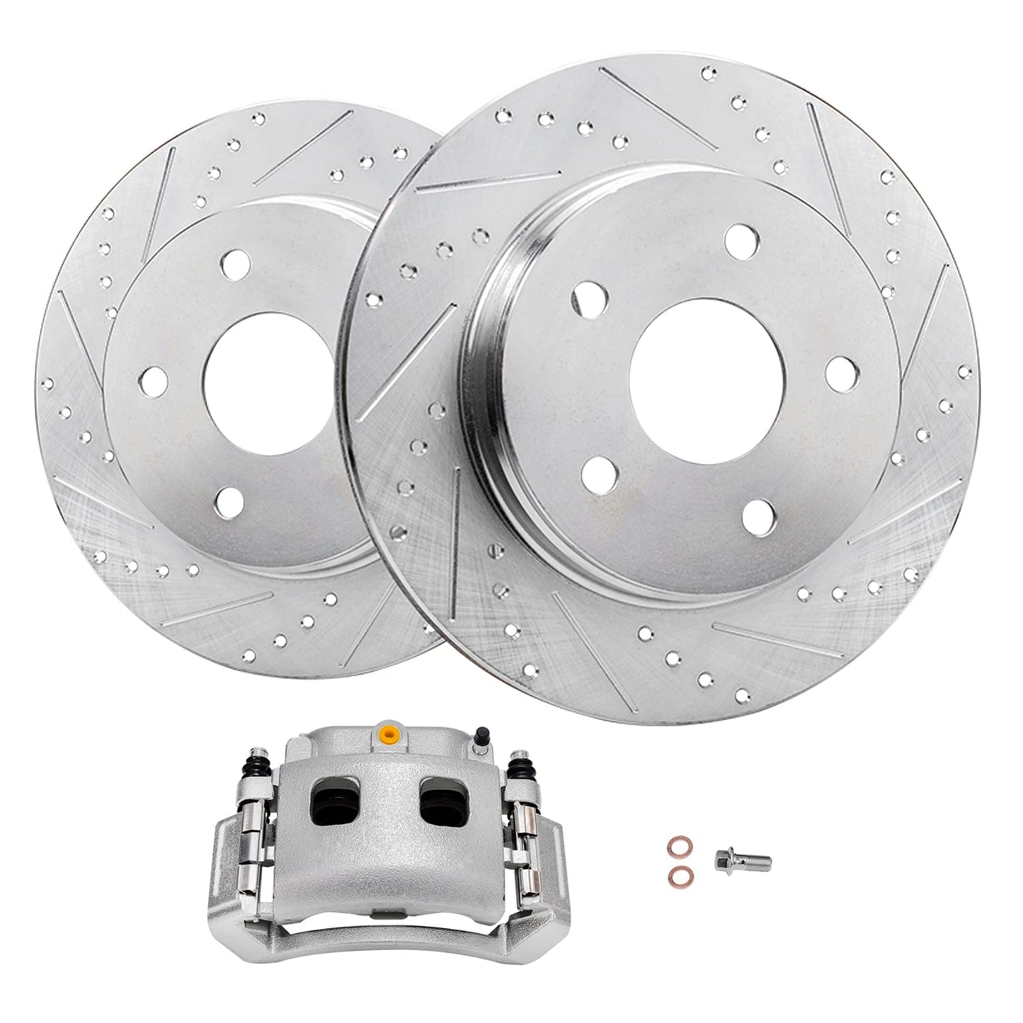Detroit Axle - Rear Brake Kit for Chevy Silverado Sierra 1500 Suburban Yukon XL Tahoe Escalade ESV Drilled & Slotted Brake Rotors Ceramic Brakes Pads