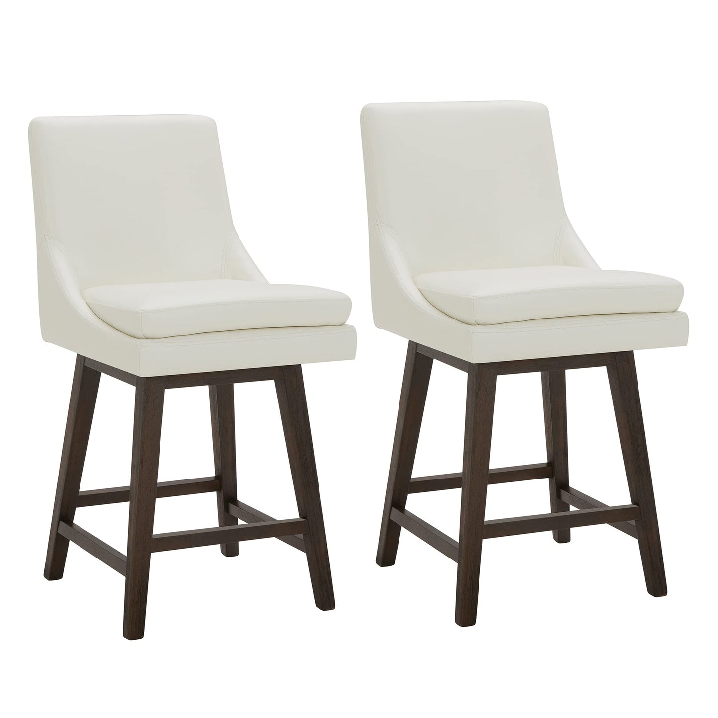 CHITA Bar Height Swivel Barstool with Back Set of 2, FSC Certified Upholstered Bar Stool, 30.7" H Seat Height, Fabric in Ivory