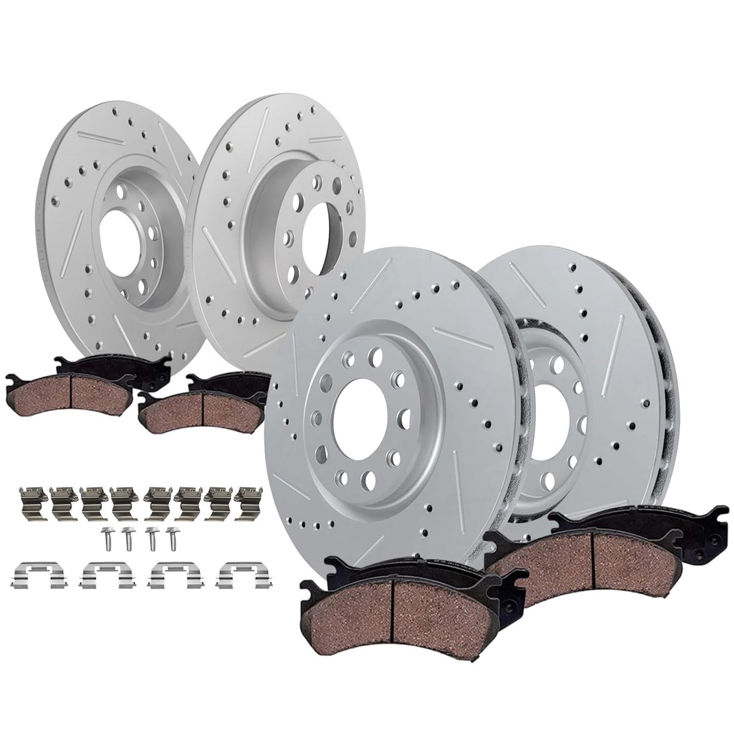 Detroit Axle - 8pc Brake Kit for Chevy GMC Silverado Sierra 1500 Yukon XL Escalade ESV Drilled & Slotted Brake Rotors Ceramic Brakes Pads Replacement : 13.50" inch Front and 13.58" inch Rear Rotor